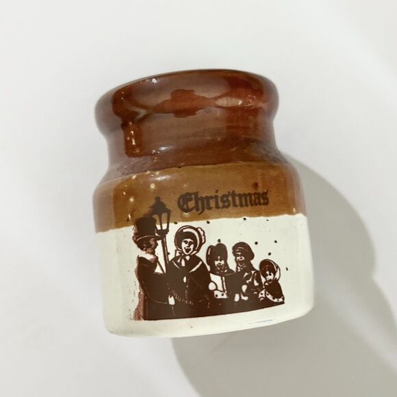 Vintage Brown & White Dipped Christmas Mini Stoneware Crock, 10pc, Farmhouse - Picture 3 of 7